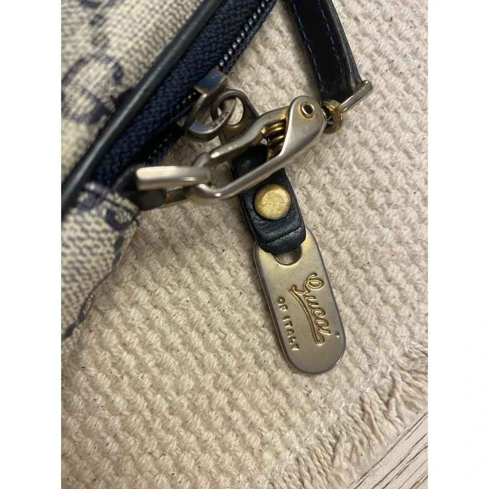 Gucci Vintage GG Supreme Coated Canvas Leather Bag Navy Blue Monogram